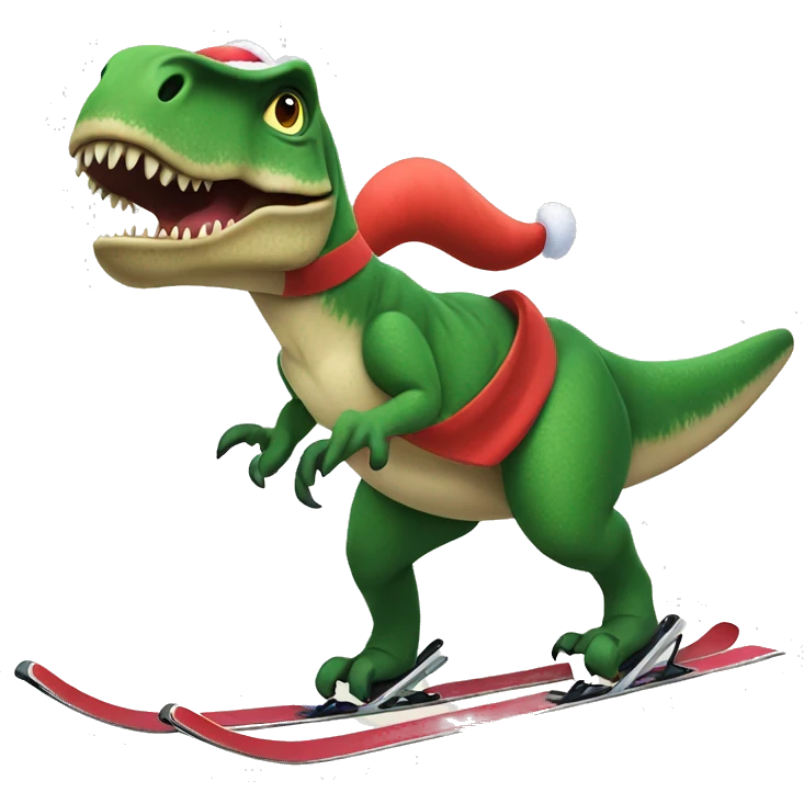 T. rex holding a Christmas tree while skiing  emoji
