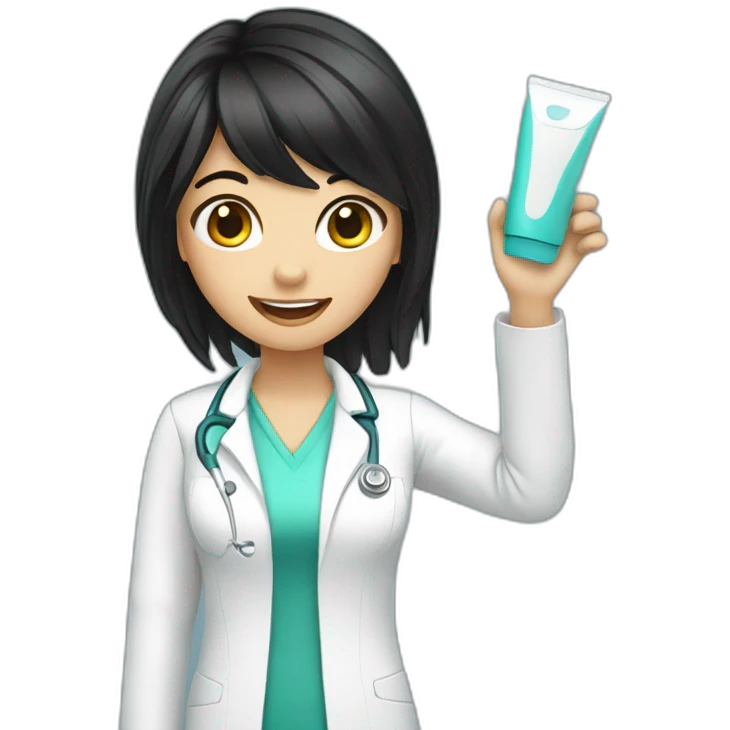 Smart dentist girl waving black hair emoji