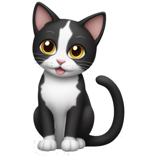 black and white cat with a little tail and cute ears emoji
