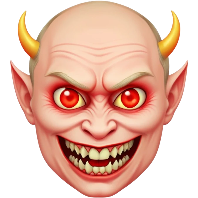 Putin as a devil with sharp fangs, pointed tail, glowing eyes emoji