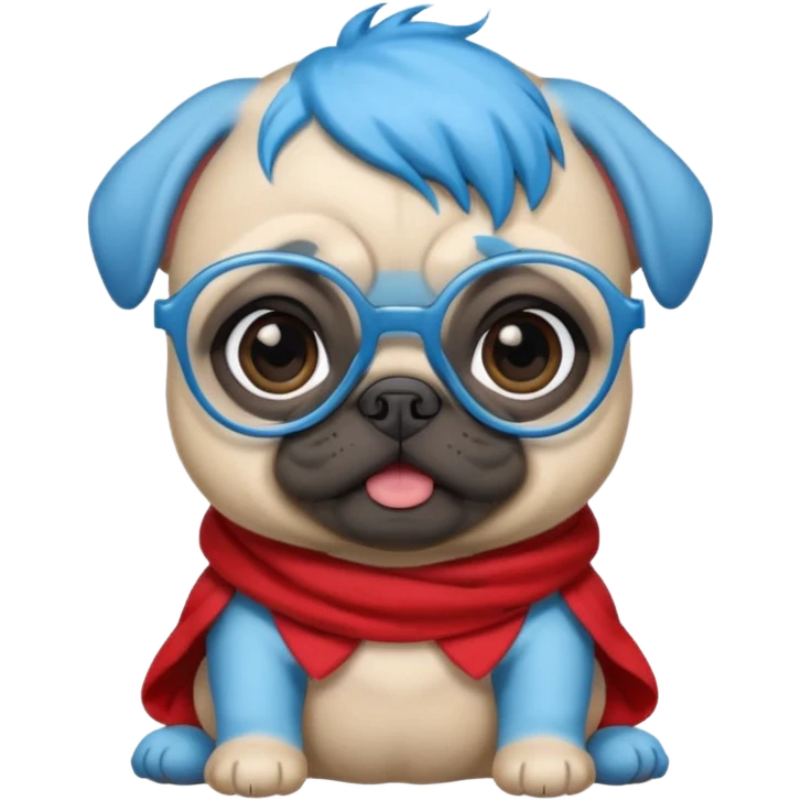 blue haired baby pug wearing glassess emoji