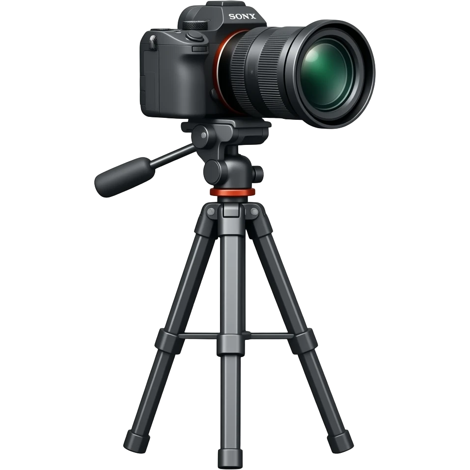 Sony camera on heavy-duty tall tripod Looking right emoji