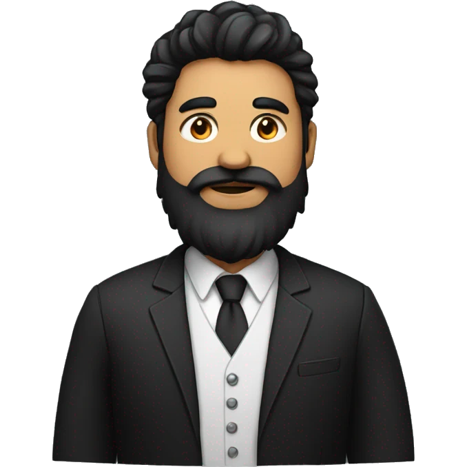 indian man with lots of black hair and heavy beard, fat , dressed in black blazer with black tshirt emoji