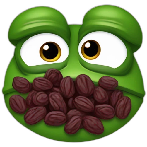 pepe the frog mixed with a dry raisin to show he is tired emoji