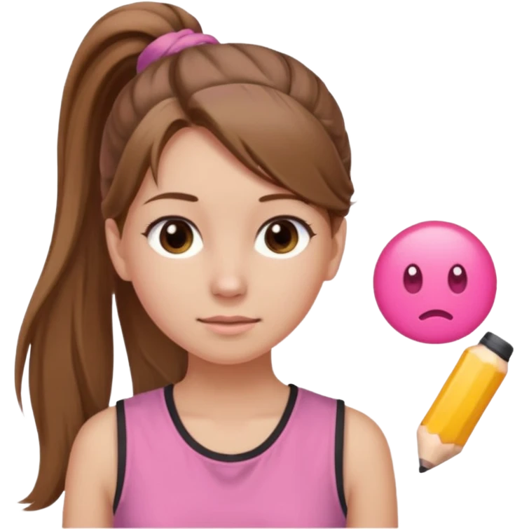 Девушка, светло русые, длинные волосы, собранные в хвост, серые глаза, розовая майка без рукавов  emoji