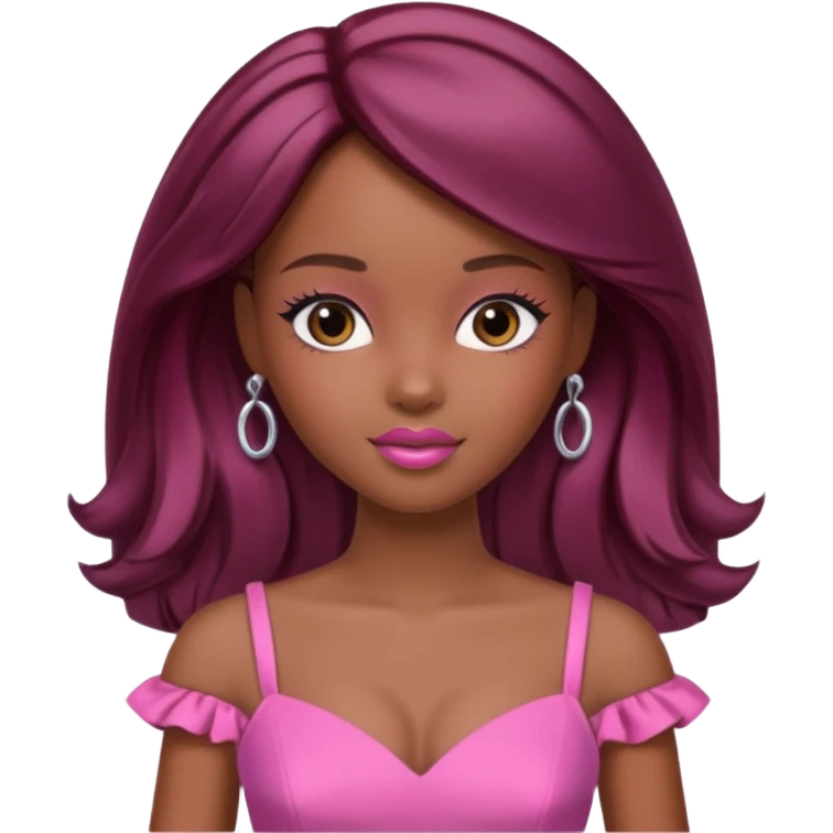 black barbie with brown hair with burgundy highlights  emoji