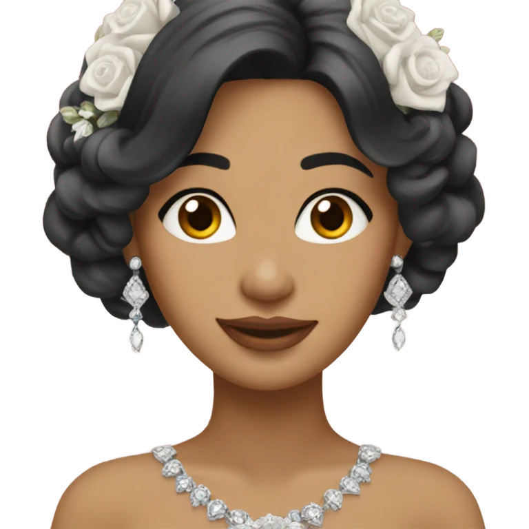 latina bride with dark long hair and silver jewelry emoji