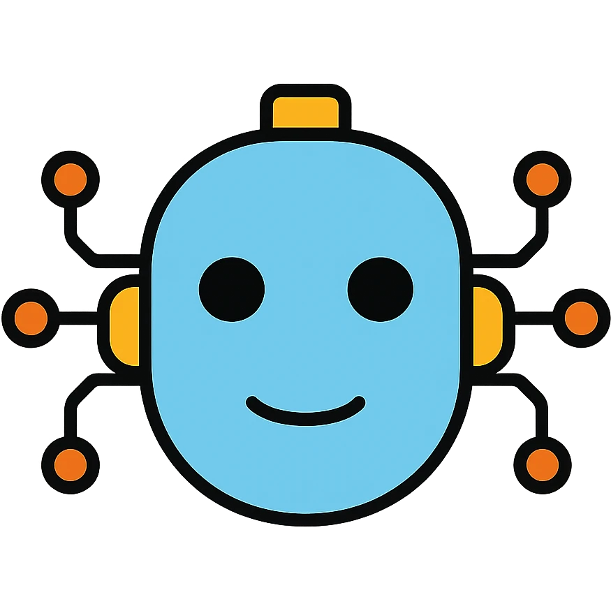 AI robot face with circuit patterns, minimal tech design emoji