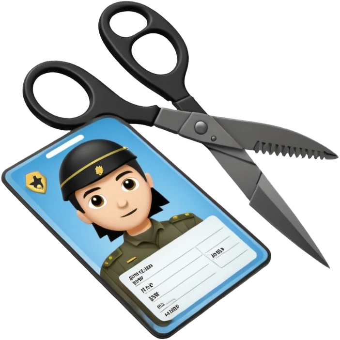 Floating black Scissors cutting in half an idf soldier ID card with a little chip in 2 parts emoji
