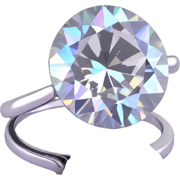 round cut white diamond in a silver jewelry setting, subtle holographic glow emoji