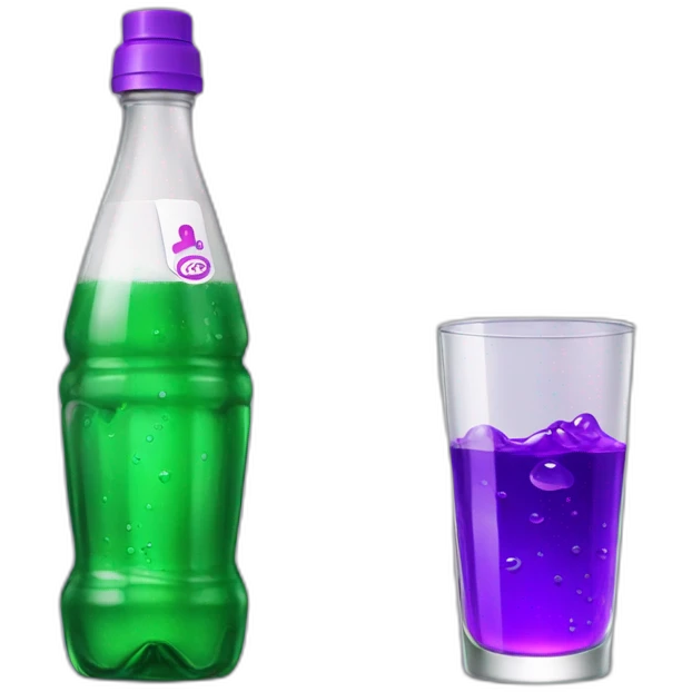 Bottle of sprite with purple liquid and glass inside emoji