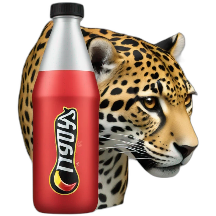 a jaguar drinking a black and red energy drink emoji