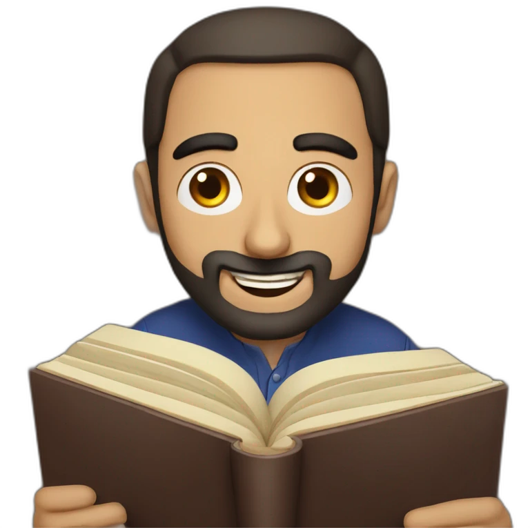 Armenian men reading interesting book and looking at camera and smiling  emoji