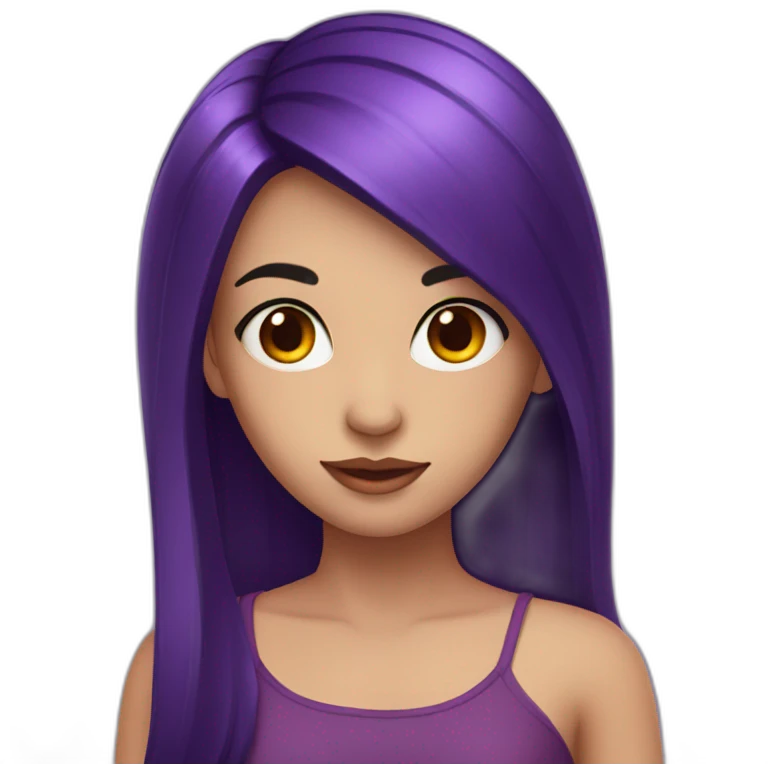 girl with dark purple hair and eyes with a red strand waving emoji
