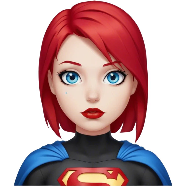 A super hero emo girl with red hair and blue eyes and a lip piercing emoji