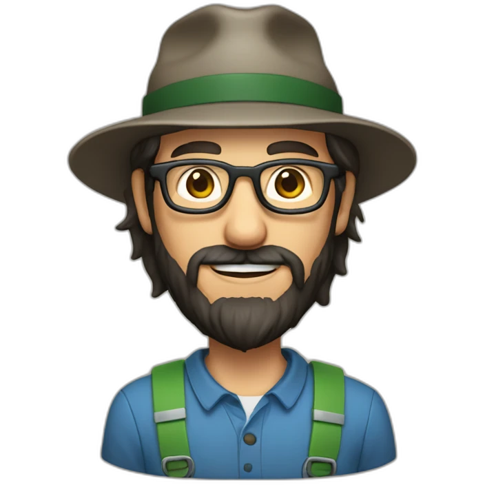happy gardener man short dark hair long beard with steve job glasses with hat emoji