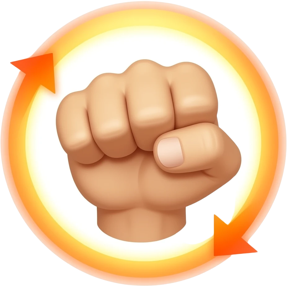 Noto Color Emoji style: a clenched fist with a circular motion blur arrow around it, showing a reversal punch. Warm orange and yellow impact glow, flat rounded Noto aesthetic emoji