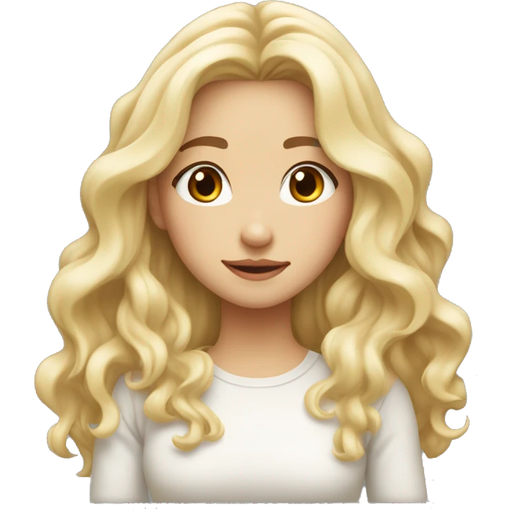 blonde long wavy hair, white scin color asian girl, from shoulders, make one emoji, make her face small and  squinty eyed emoji
