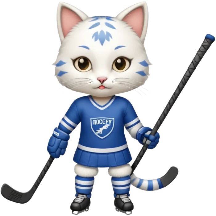 female cat hockey player with hockey stick emoji