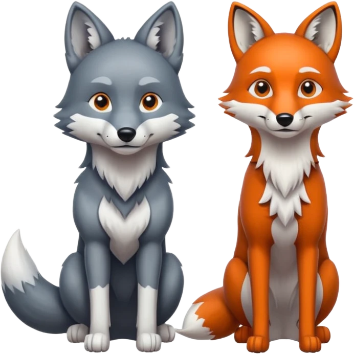 draw a wolf and a fox together in different poses emoji