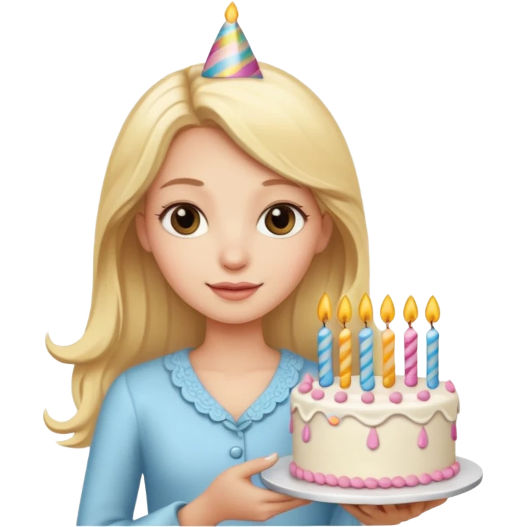 Long Blonde girl with a fancy birthday cake emoji