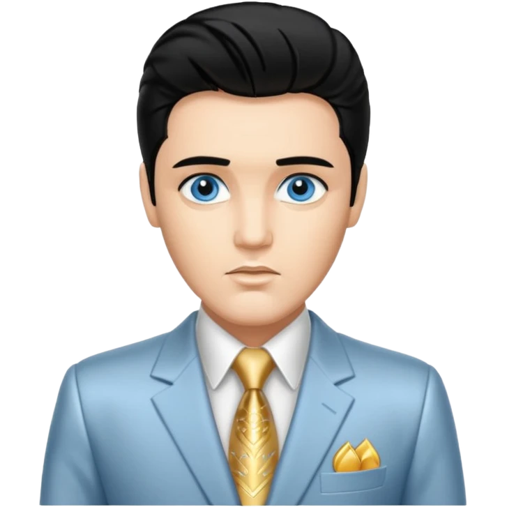 Elvis Presley with Blue eyes, black hair, silver  and gold suit emoji