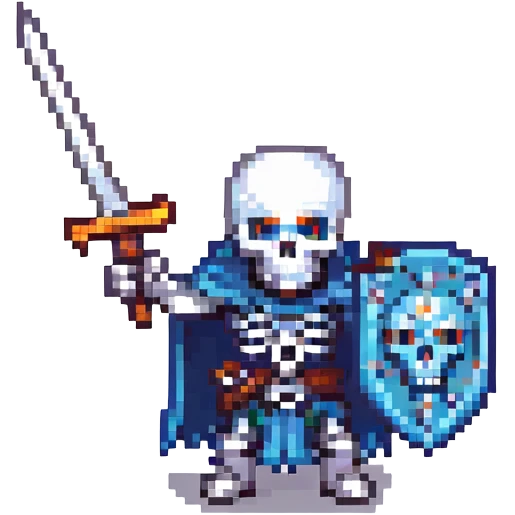 pixel art skeleton warrior wielding a sword emoji