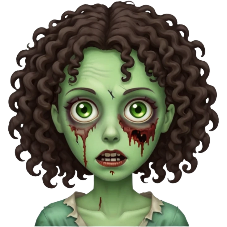 Zombie woman with curly, dark brown hair (not thick or voluminous)  emoji