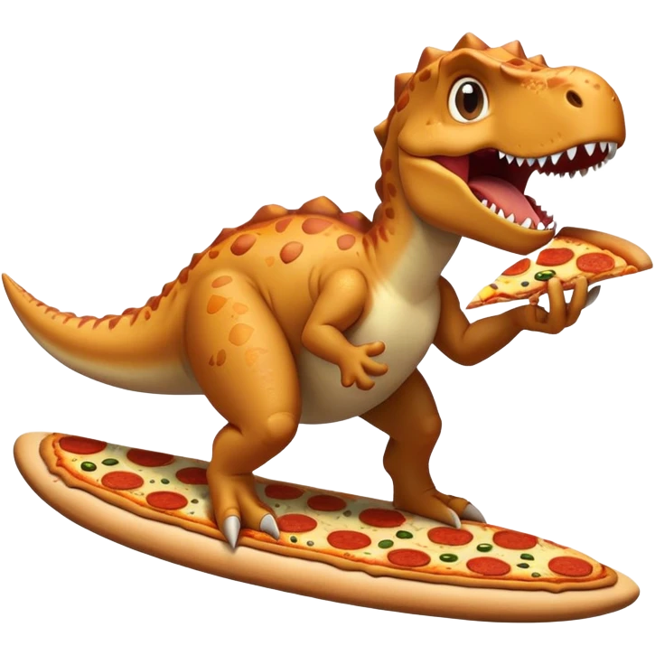 Dinosaur eating pizza while surfing emoji