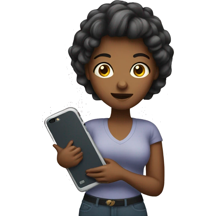 female holding big phone emoji