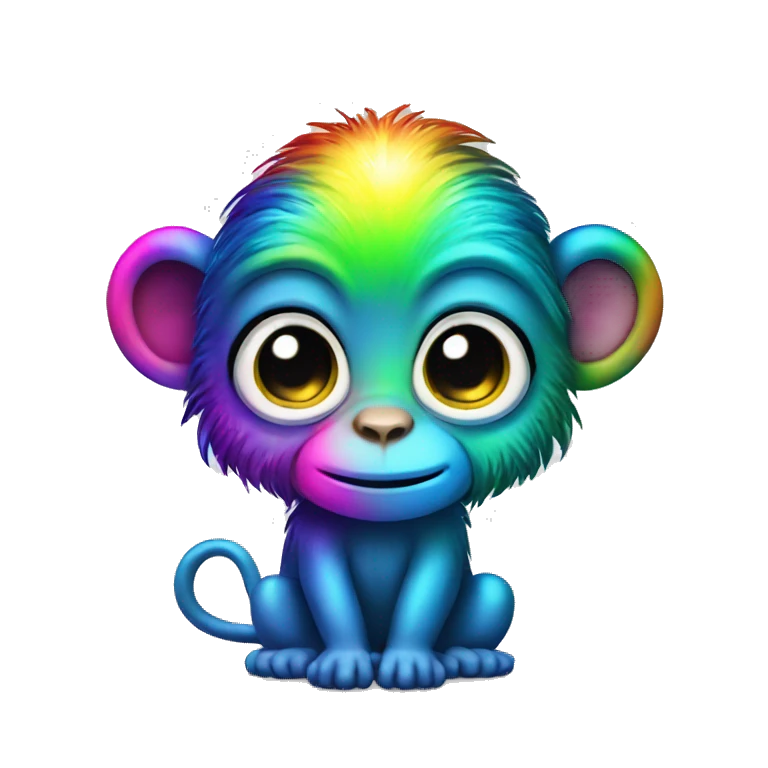 rainbow monkey, sparkle, neon, cartoon style, cute  emoji