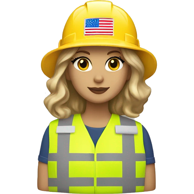 Taylor Swift is a construction worker wearing a patriotic dress with a neon yellow safety vest over the dress. she also has a hard hat and a patriotic patch on the vest.  emoji