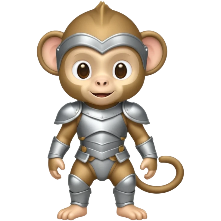 baby monkey in silver armor, full body, smile emoji