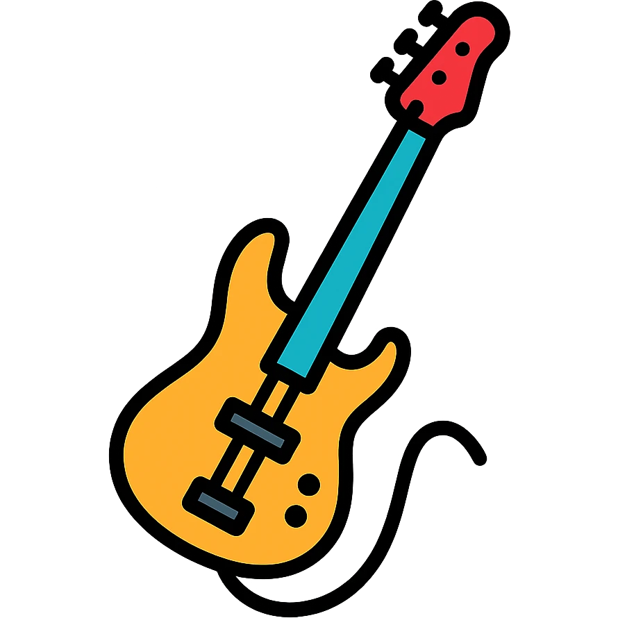 electric bass guitar icon with color and black outlines emoji