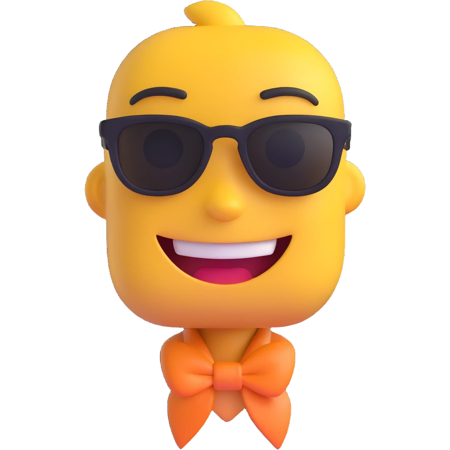 3D emoji of a stylish person with confident cheerful expression, 'Enjoy' style, inspired by reference image emoji