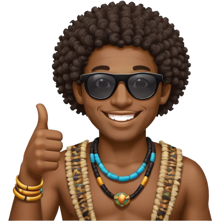 African Black tribal man with curly hair, traditional tribal face paint, wearing sunglasses, smiling, thumbs up emoji
