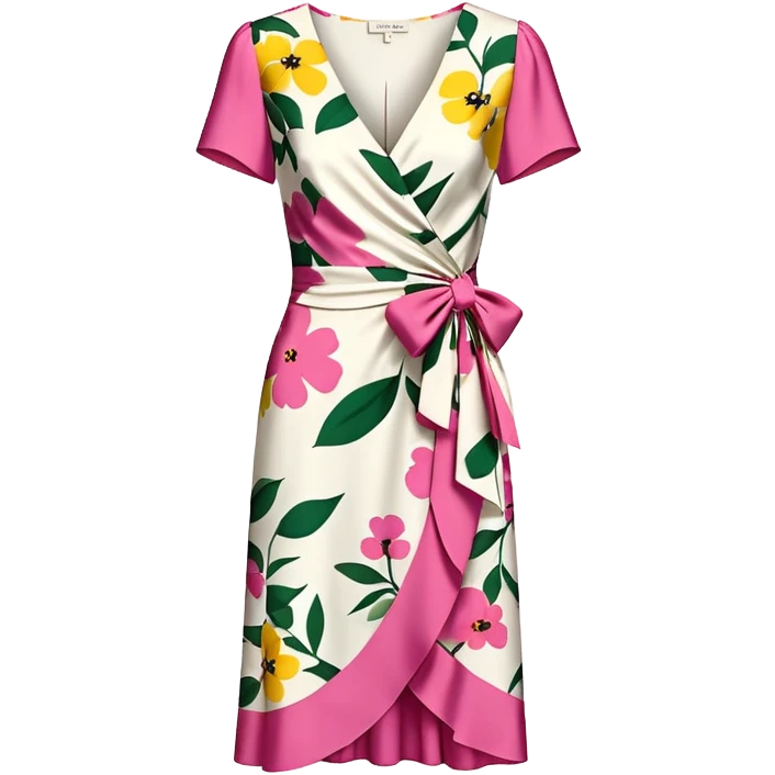  Dvf v-neck wrap dress with a bow and short sleeves, isolated print  emoji