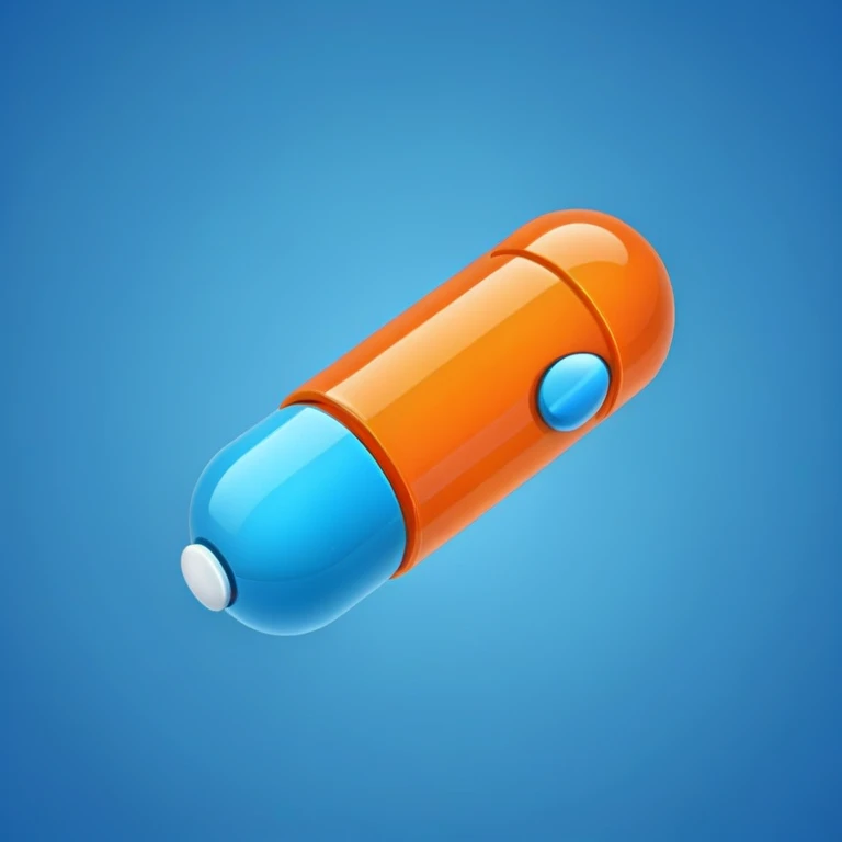 A pill (medicine) in two tones: tale blue and bright orange emoji
