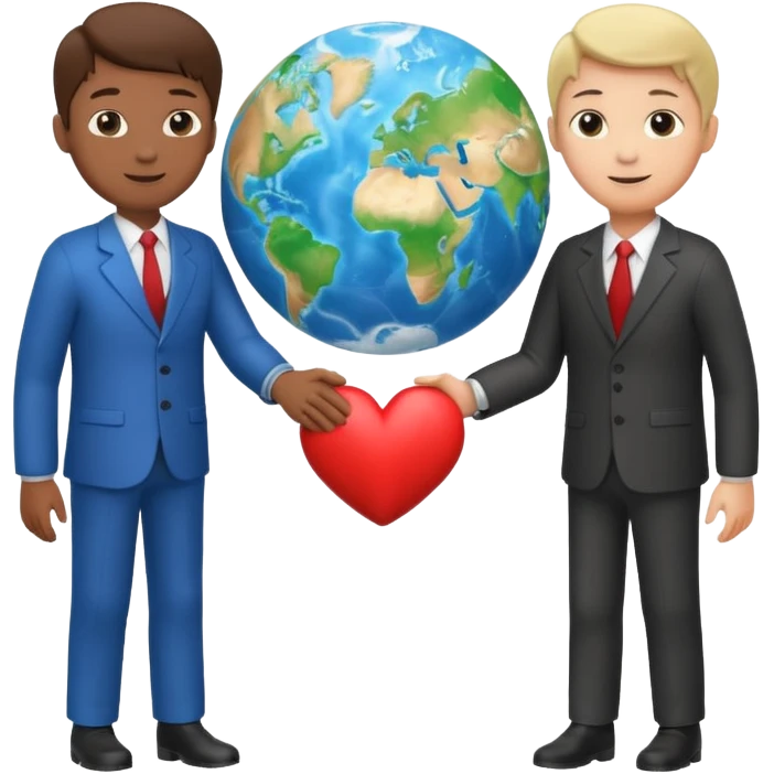 Emoji with whole body and Shake hands emoji with heart and globe showing negotiation of climate change  emoji