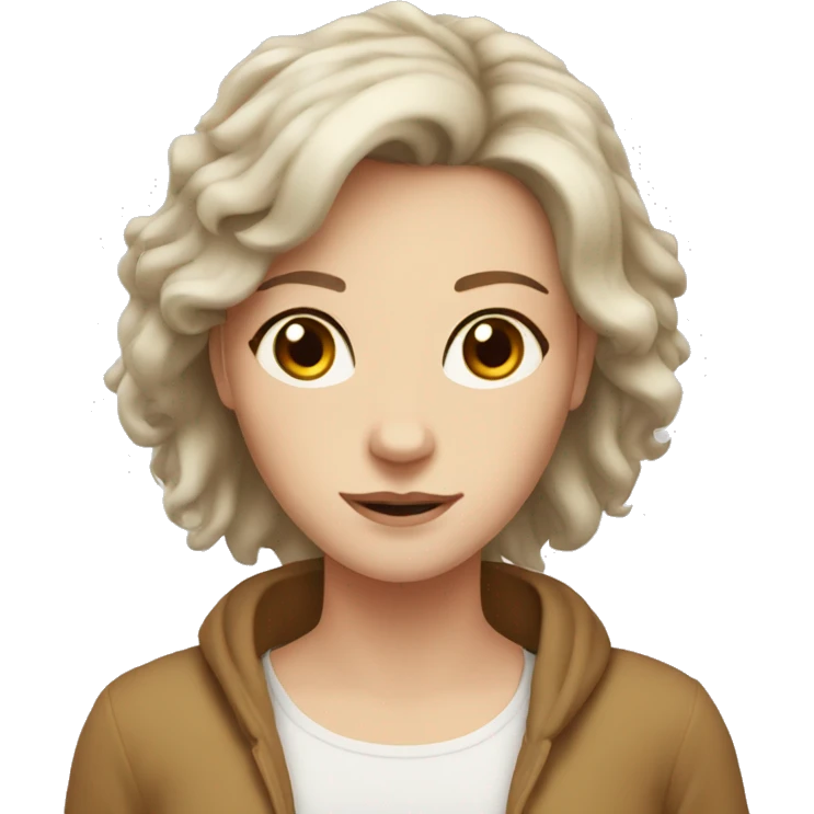 white lady with brown hair and hazel eyes with a lion emoji