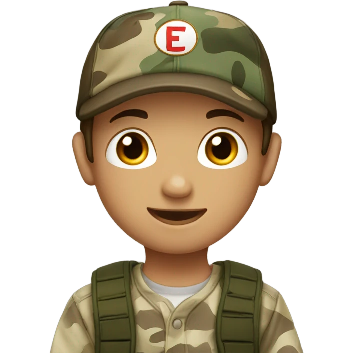 Boy with brown hair in a camo backwards baseball cap  emoji