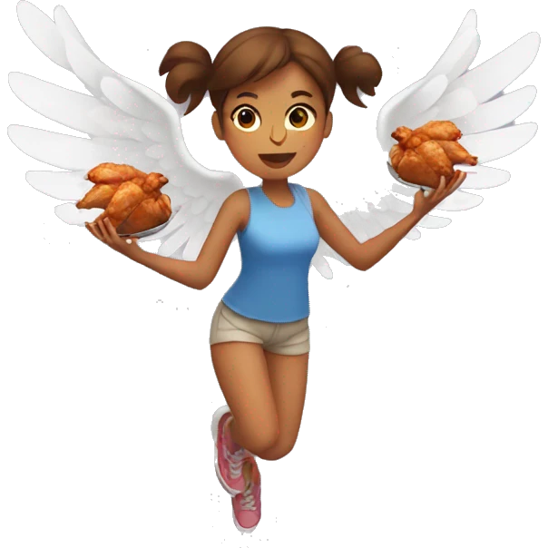 a girl flying with two bbq chicken wings on her back emoji