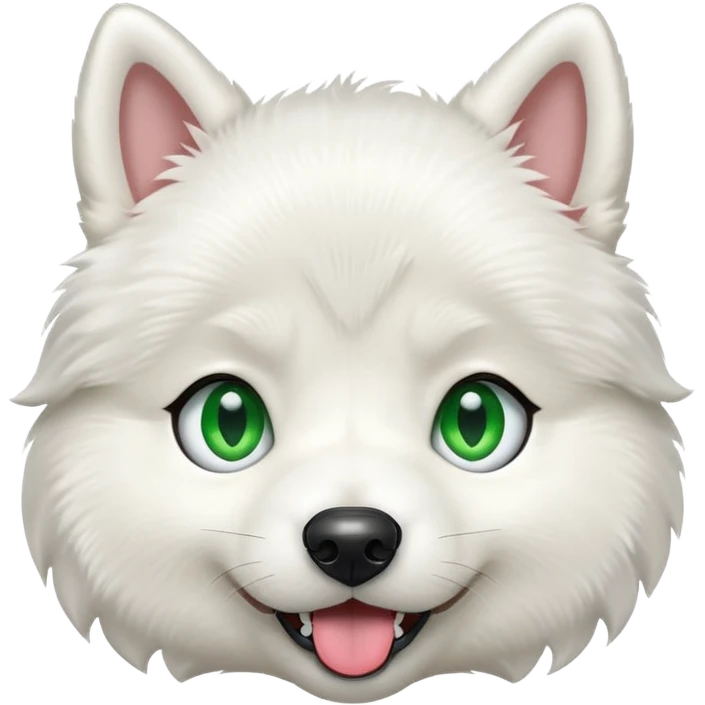 white puppy husky with one green eye and one blue eye with tongue out emoji