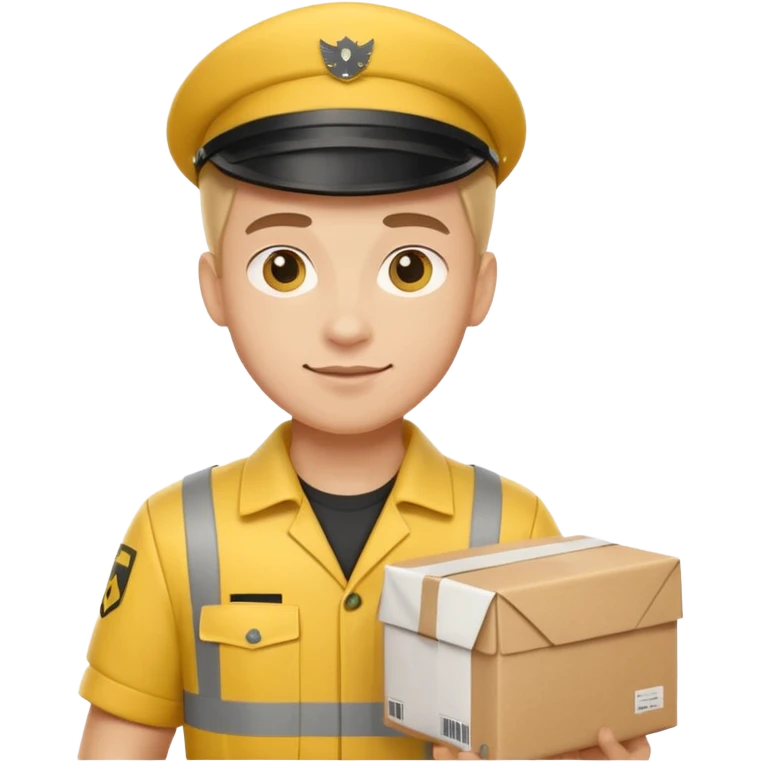 german delivery guy with yellow uniform and package emoji