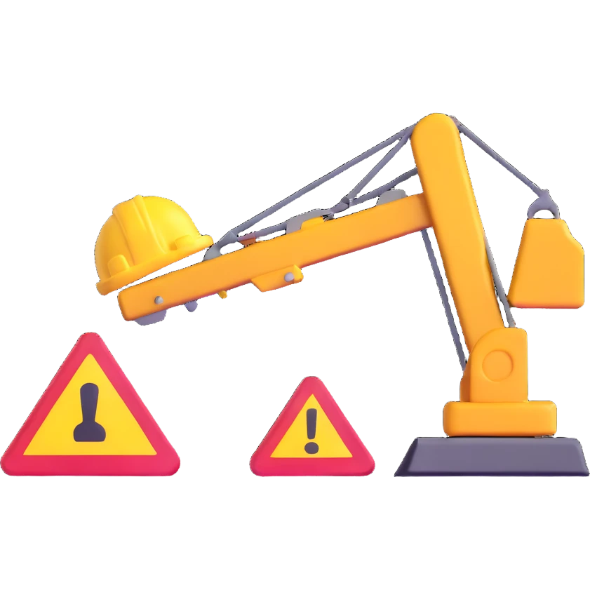 construction sign with 'em construção' text, animated effect, lights or tools suggesting movement emoji