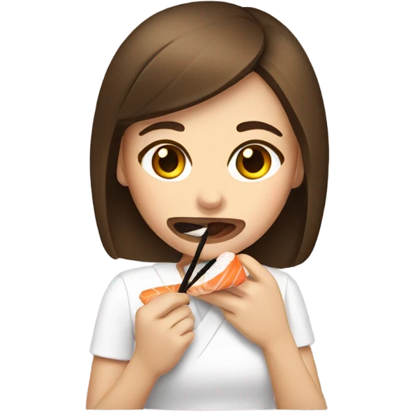 Girl with brown hair brow skin eating sushi emoji