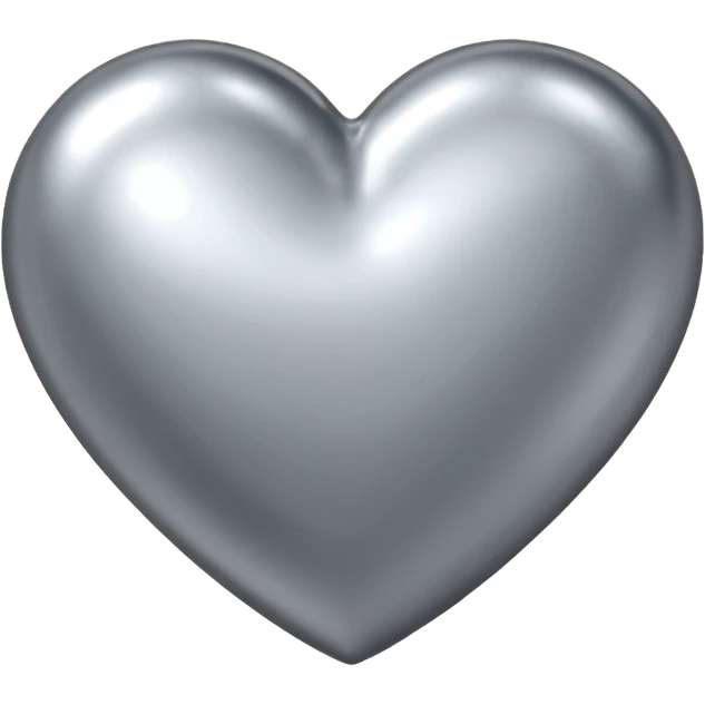Liquid chrome heart emoji, silver metallic color, iOS emoji style, smooth reflective surface, rounded shape, realistic highlights, minimal background emoji