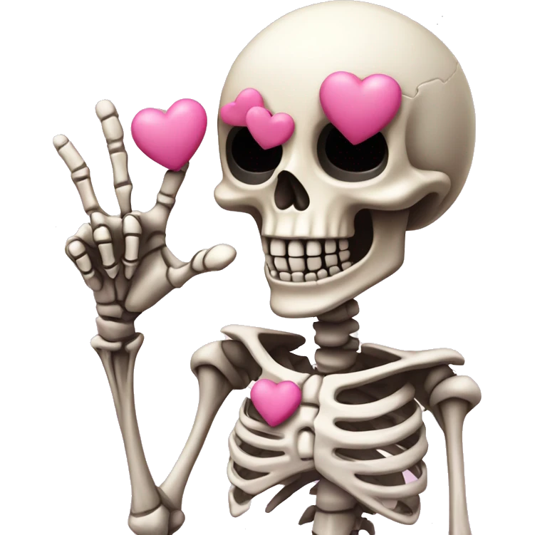 Cute skeleton w pink bow on head and pink heart eyes giving middle finger emoji