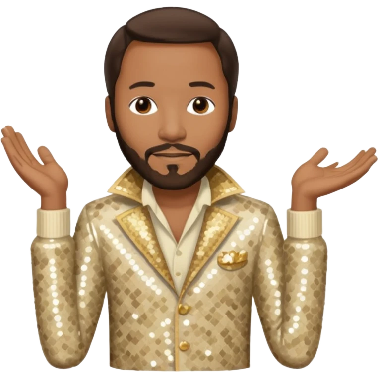Marvin Gaye with dark brown hair, cream sequin outfit emoji