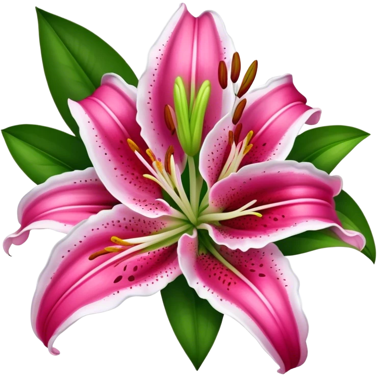 bouquet Deep Pink Oriental Lily with White Edge, luxuriant, leaf, bud emoji